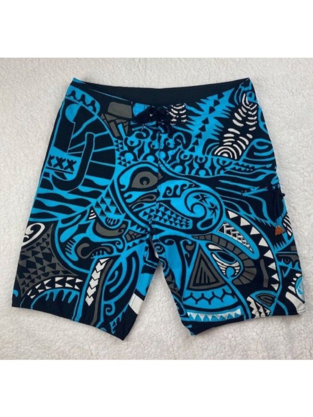 Vintage Quiksilver Board Shorts Men's Size 36x11 Blue Tribal Hawaii Surf Trunks